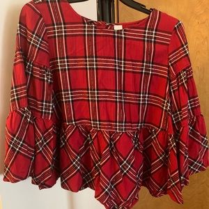 Plaid ruffled blouse